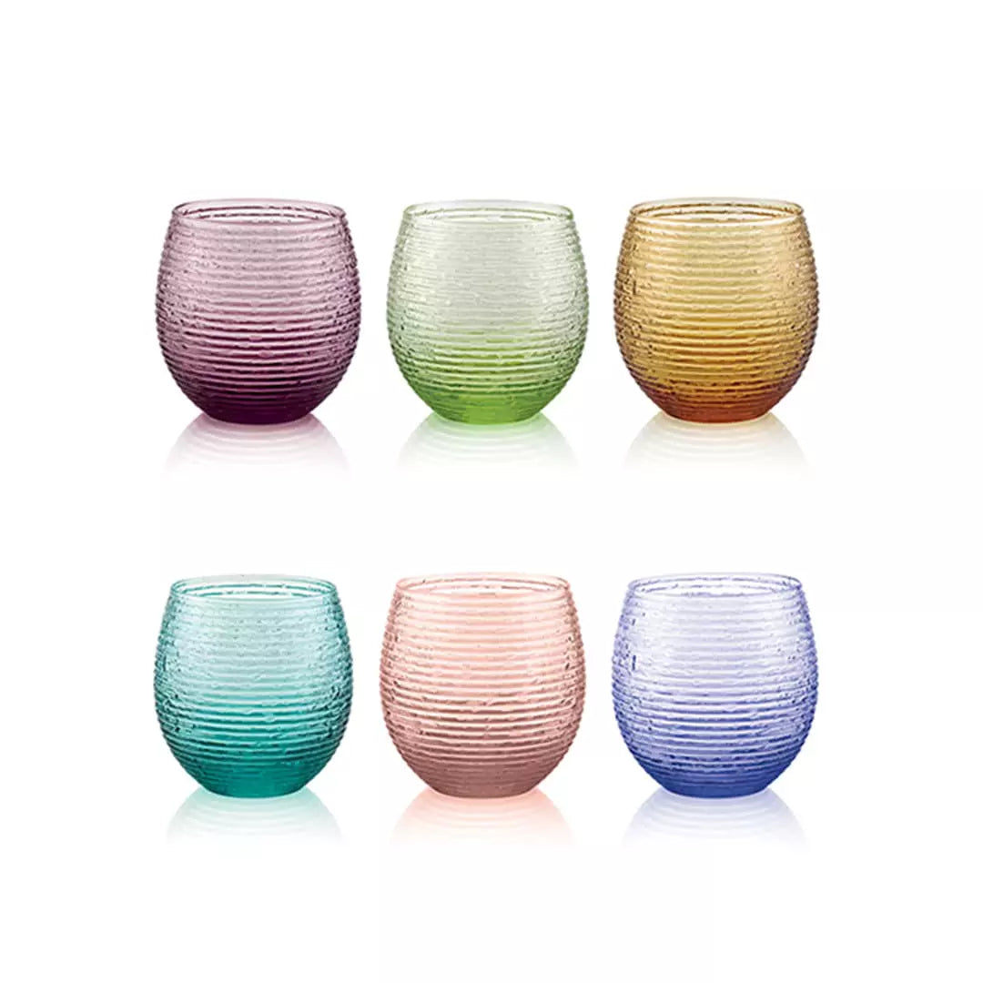 Set 4 Bicchieri In Vetro 350 Ml Con Coperchio A Vite E Cannuccia – Motivo Quadri Colorato Per Esterni