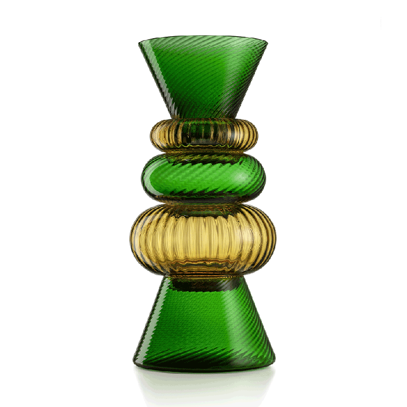 Nasonmoretti Murano Issey Green Pino and Ambra Vase