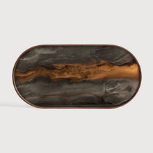 Load the image in the Gallery viewer, Bronze oval tray organic glass/wood cm 71 cm Ethnicraft 20369
