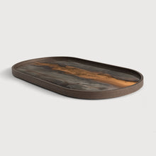 Load the image in the Gallery viewer, Bronze oval tray organic glass/wood cm 71 cm Ethnicraft 20369
