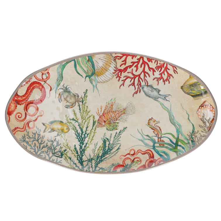 Sea Life Plate Bright Oval Melamine Unbreakable Roses And Tulips