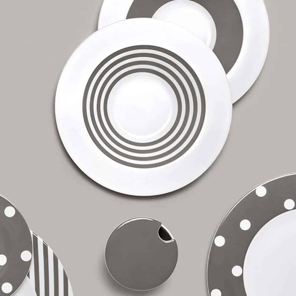 Freshness Table service 18 pieces Porcelain polka dots / lines Gray Livellara